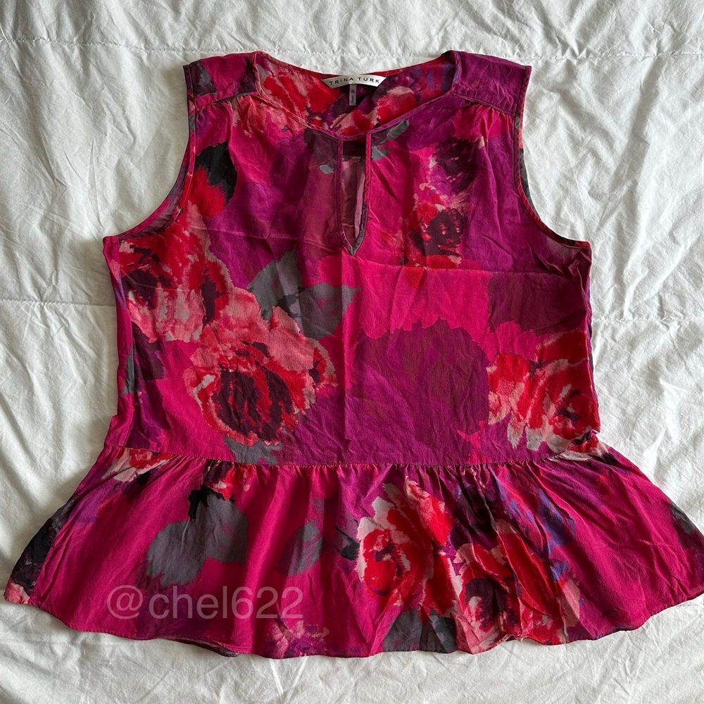 Trina Turk Sleeveless Pink Peplum Blouse